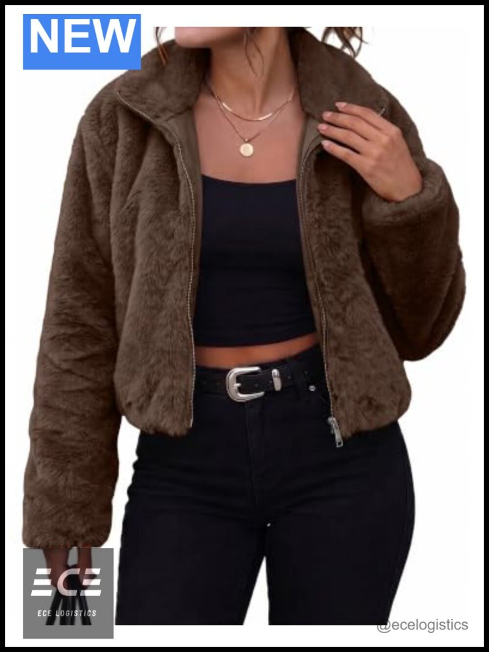 Faux Fur Cropped Zip Up Jacket Women Fall Winter Coat
